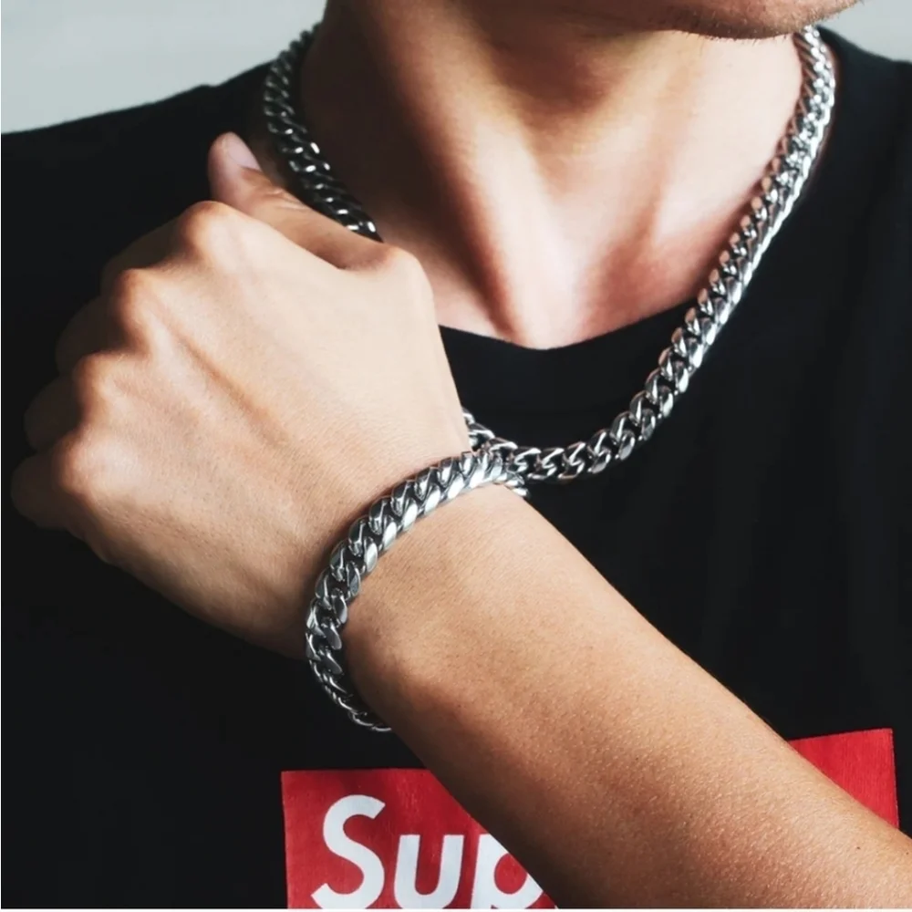 10mm Miami Cuban Link Chain for Men in stainless steel, hevy masculine chain new - Picture 4 of 9